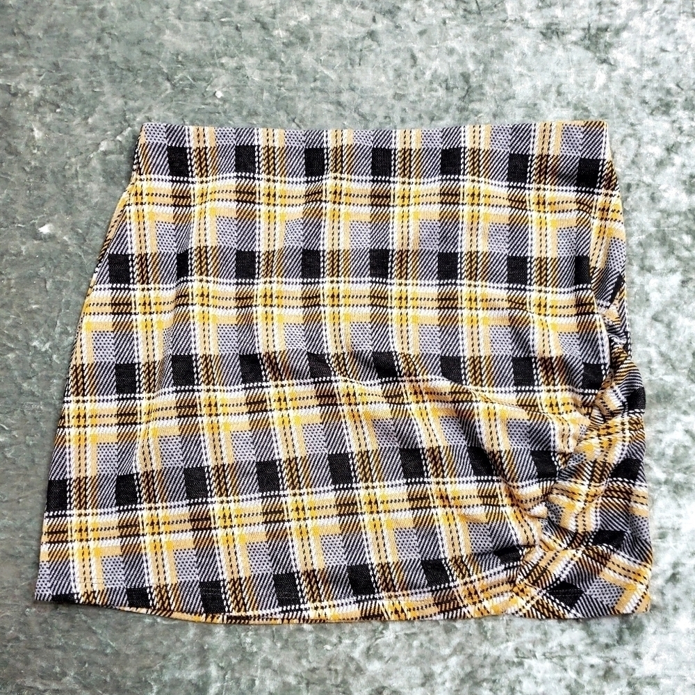 Urban Outfitters Ruched Side Plaid Mini Skirt
